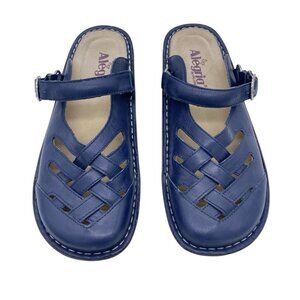 Alegria Freesia Mules 39 Navy Blue Woven Leather Mary Jane Style Comfort Clogs